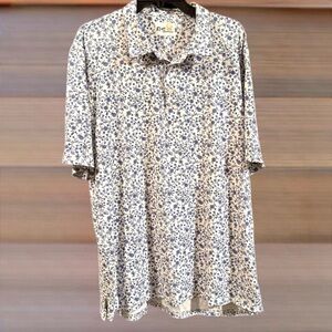 Reyn Spooner White Polo Golf Shirt w/ Blue Flowers Mens SZ XXL